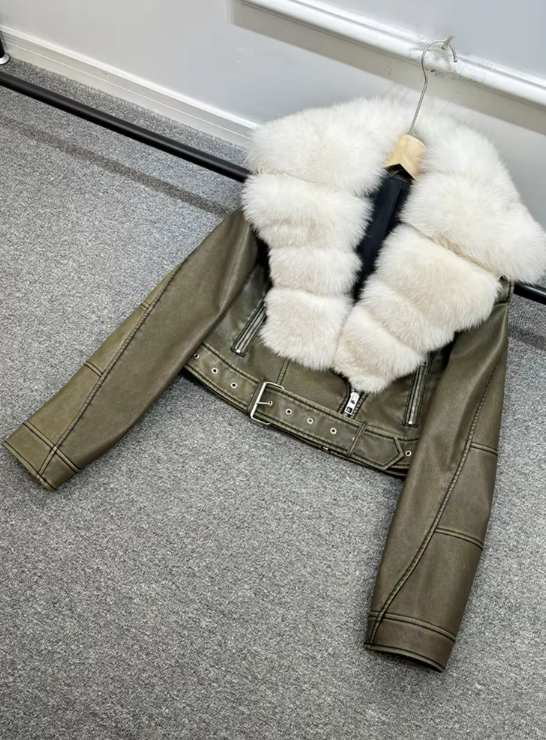 Lana PU-Jacket Green Beige