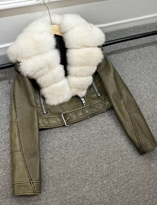 Lana PU-Jacket Green Beige